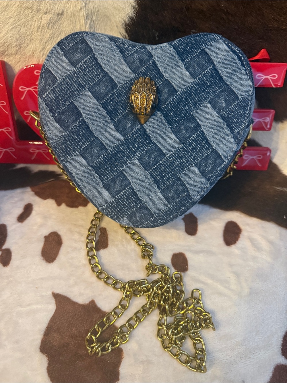 Source Unknown Blue Woven Heart Mini Bag with Gold Chain